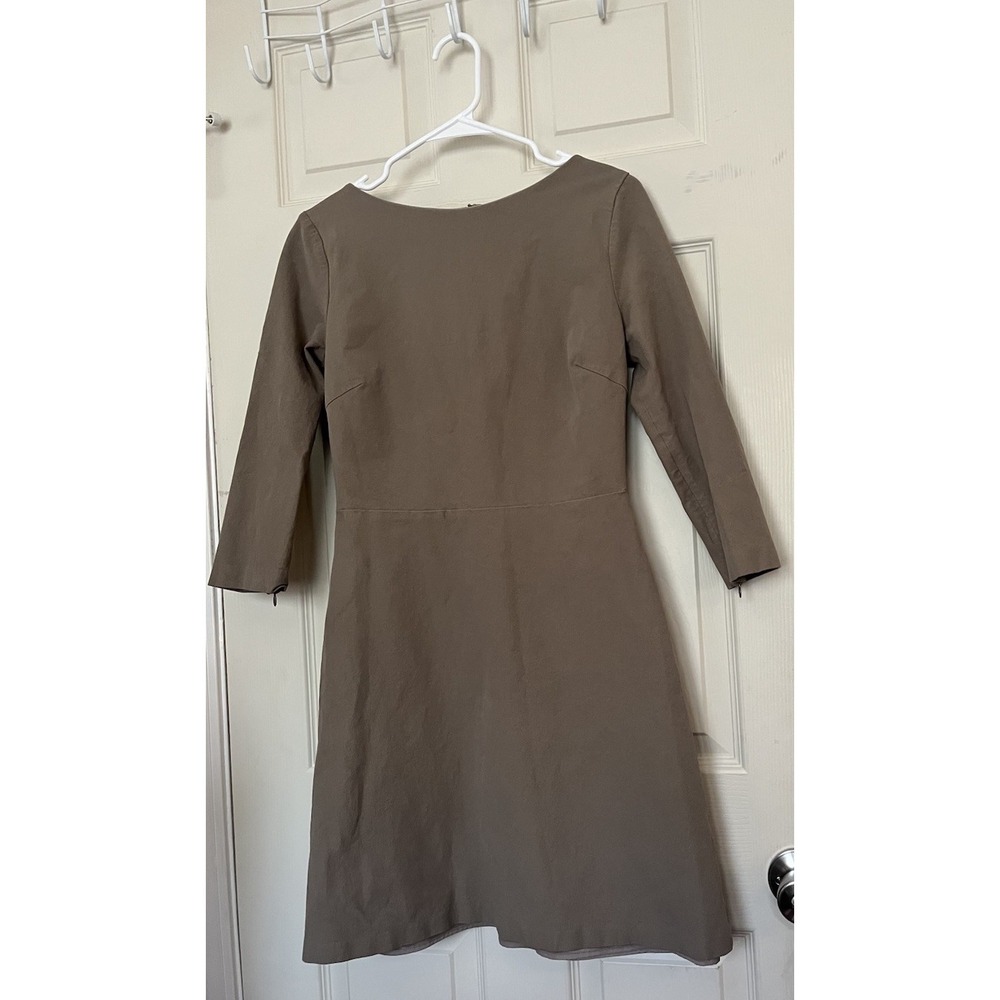 Theory Kamillina Taupe A Line Mini Dress Sz 8 Office Minimalist 3/4 Sleeve Zip